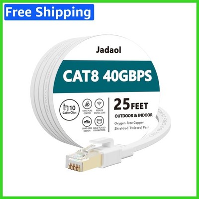 25 ft Cat 8 Flat Ethernet Cable - High-Speed 40Gbps, UV Resistant for Gaming