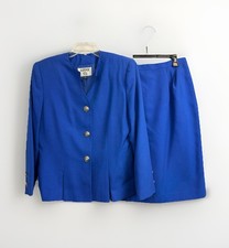 Vtg Kasper ASL Royal Blue 2 Piece Skirt Suit Set Women s 14P Gold Buttons 90 s