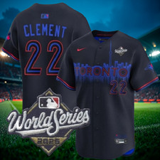 Men's Toronto Blue Jays #22 Ernie Clement Blue World Series Jersey All Sizes
