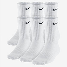 NIKE Dri-FIT Everyday Training 6-Pack Crew Socks Large 8-12 White