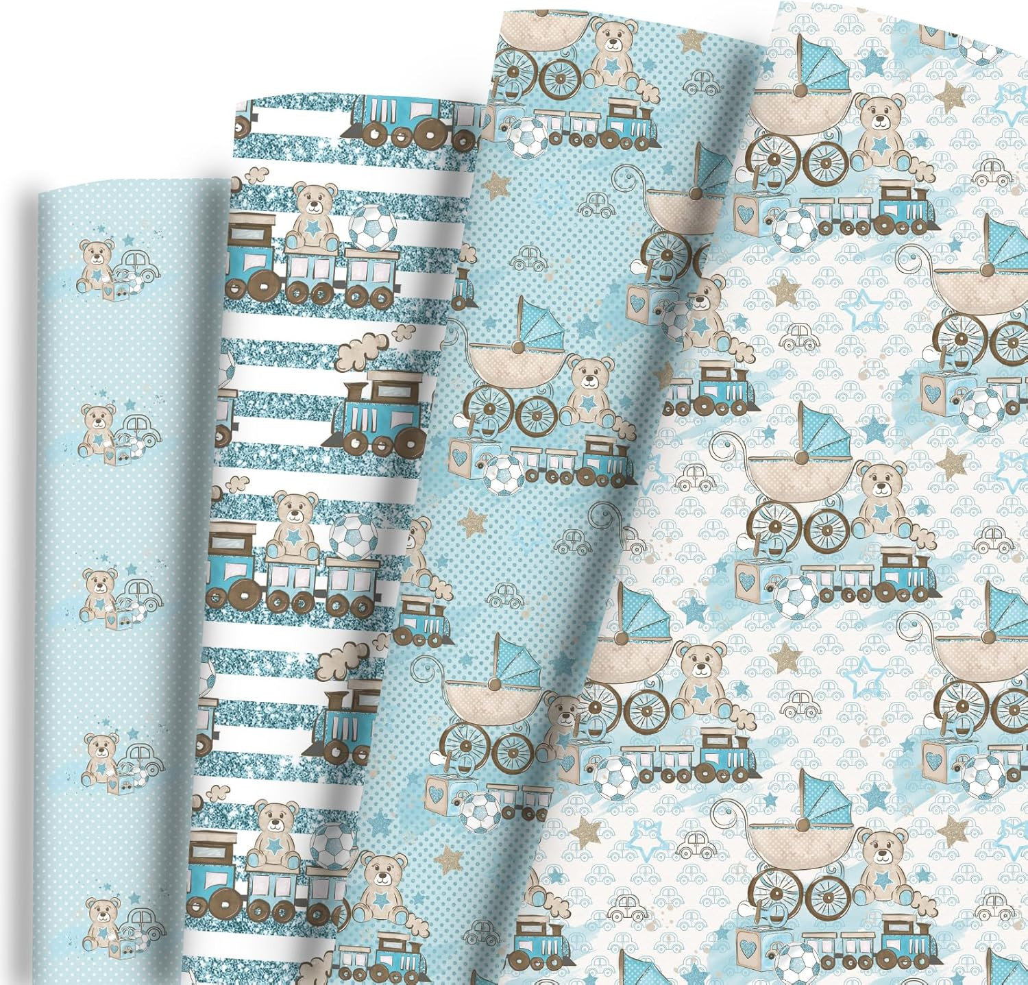 8 Pc Baby Shower Blue Wrapping Paper Folded Flat For Kid