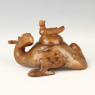 Chinese Antique Russet Jade Phoenix Vessel and Cover