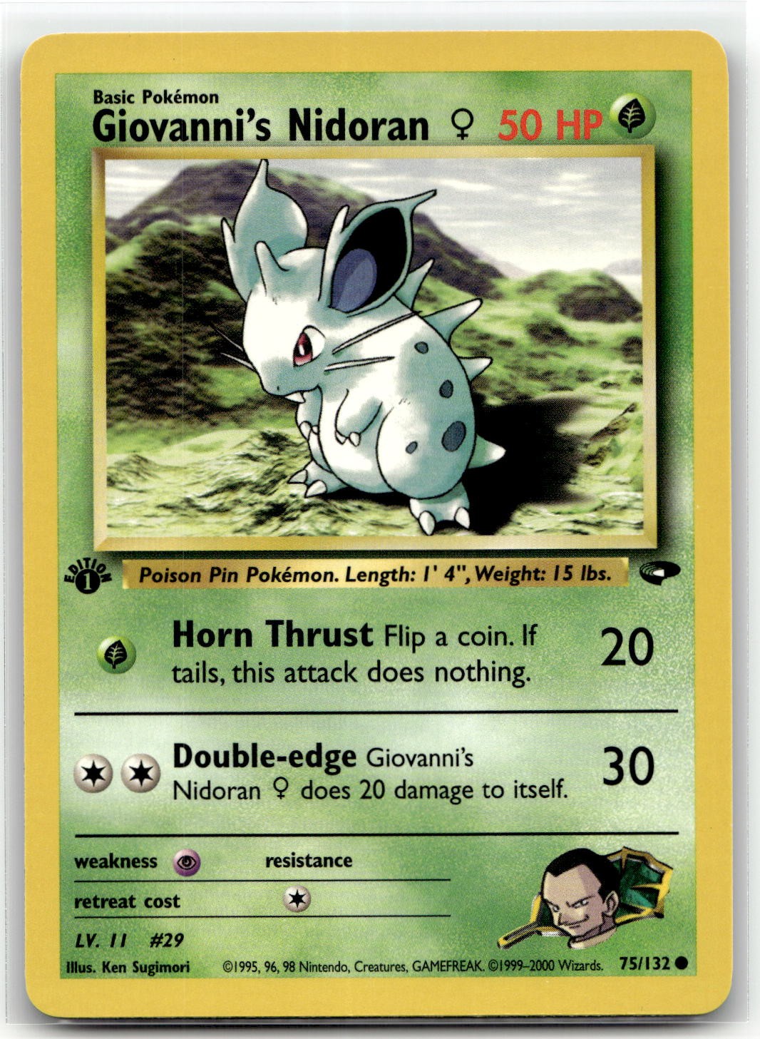 Giovanni's Nidoran F 75/132 Common Gym Challenge Pokemon 1st Edition NM/M