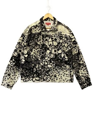 Supreme 21AW Denim Work Jacket Jacket L Cotton BLK WHT All Over Pattern