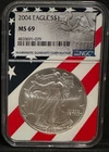 2004 $1 AMERICAN SILVER EAGLE NGC MS69 USA FLAG CORE HOLDER