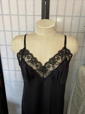 Black Gorgeous Nylon Lace Chemise Gown/Full Slip Sz 38 Bust MI USA VTG 50/60s