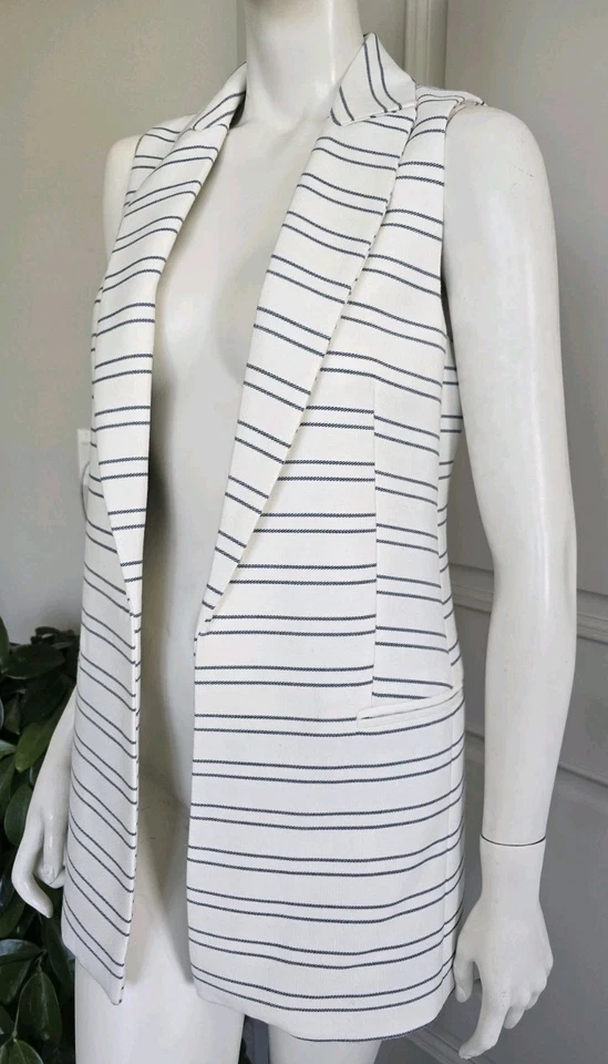 Kenar Striped Sleeveless Jacket Vest Open Front Lined Sz S NWT - Image 3 of 4
