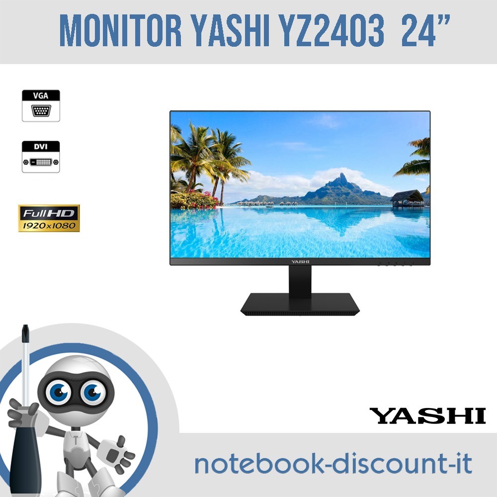 Schermo YASHI YZ2403 Monitor 24" Per PC Desktop Full Hd VGA DVI GRADO A