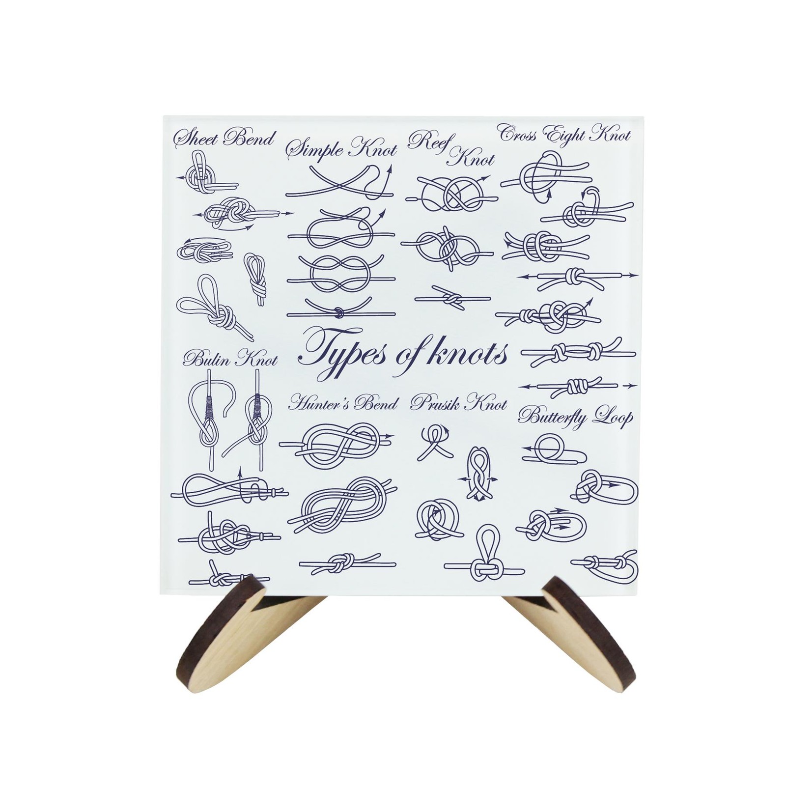 Knot Types Square Coaster Set & Stand - 4x Glass Drinks Coasters Gift