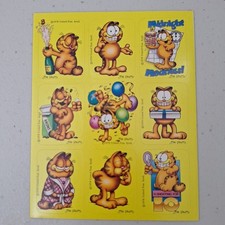 Vintage 1978 Garfield The Cat Sticker Sheet Different Poses Party Food