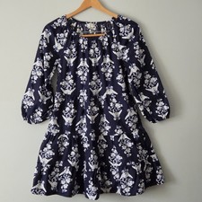 J.Crew Mini Blue White Floral Cotton Long Puff Sleeve Tiered Ruffle XXS