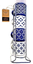New! Abode Housewares Set of Four Piece Stackable Expresso 3 Oz. Cups in Stand