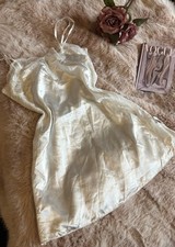 Vintage timeless after Eden lace sides mini silky Slip Dress white size small