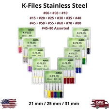 60Pcs Dental Endo Root Canal K-Files Stainless Steel All Sizes 06-80 21/25/31mm