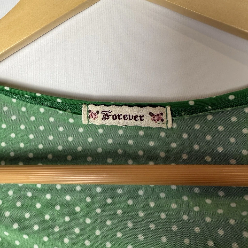 复古 y2k 尺寸 M 领带前上衣绿色圆点甜心颈部弹力海报 Mod — 第 3/4 张图片