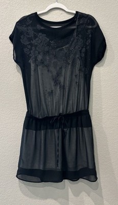 Cop Copine Jublains Rose Black Mini Dress Sheer Floral Embroidered Women s Small