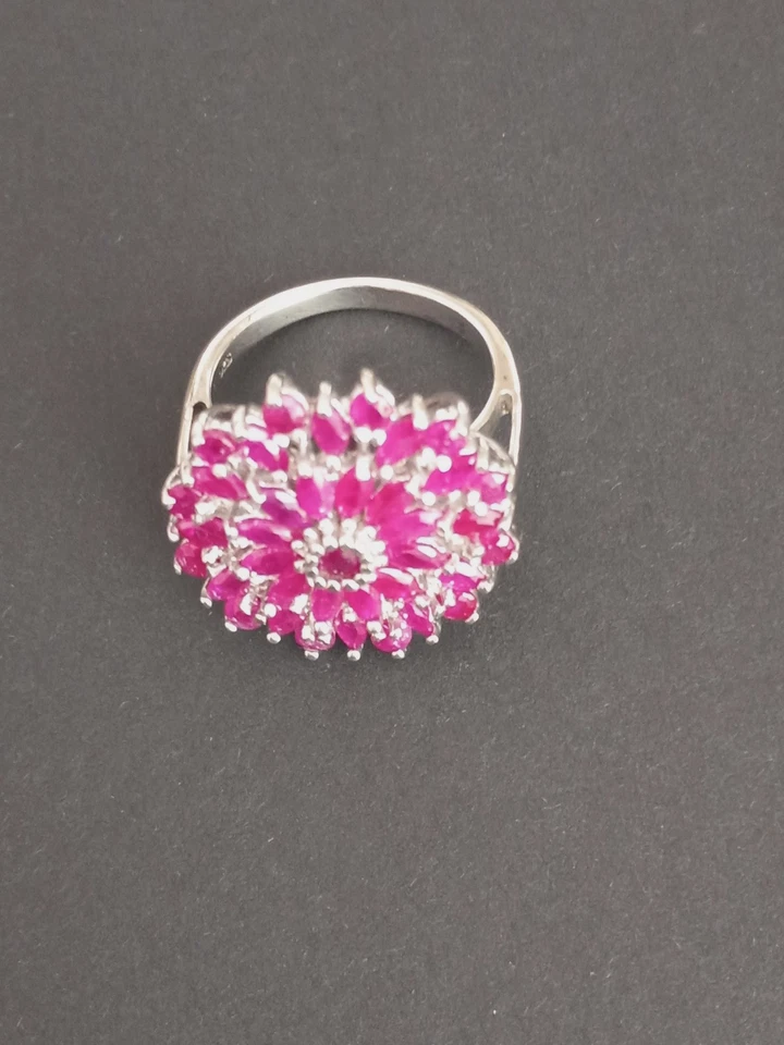 3.63 cts Burmese Ruby Cluster Ring in Platinum Over Sterling Silver Size 7 - Image 4 of 4