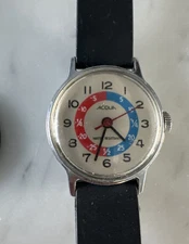 Runs Vintage Timex Time Teaching Teacher Mechanical Wind Up Watch Red Blue Dial
