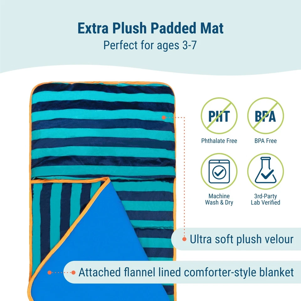 Kids Plush Nap Mat – Soft, Cozy, Convenient for Daycare & Preschool – Blue St... Foto 3 de 4