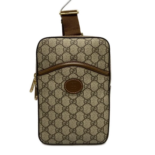 Auth GUCCI GG Plus GG Supreme/Interlocking G 696016 gris marron foncé PVC cuir