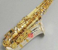 A-WO37 Alto Saxophone Nickel plated silver Gold Key Sax With Mouthpiece Case