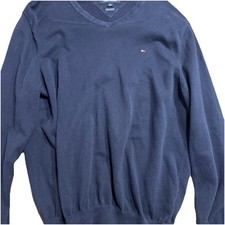 Tommy Hilfiger Sweater Mens XL Blue Knit Crewneck Knit Flag Logo Pullover