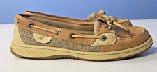 Sperry Top-Sider Rosefish Linen Women's Oat/Brown Boat Shoes Sz 6.5 Excellent