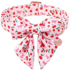 Spring Summer Dog Collar Bow Tie Cherry Bowtie Adjustable Pink Size S