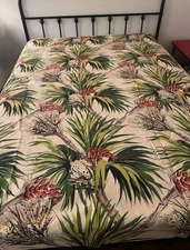 VTG 40s Bungalow Barkcloth Palm Tree Tropical One Extra Large Panel Drape MCM