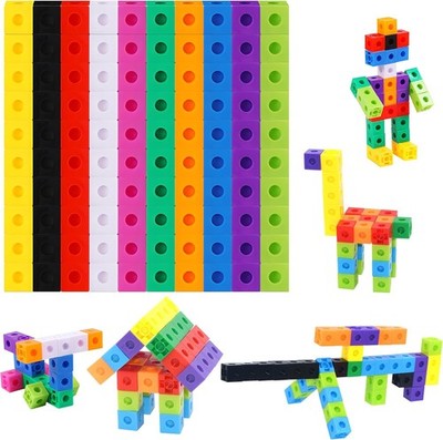 Math Linking Cubes, Set of 100 Math Cubes Manipulative Connecting and Countin...