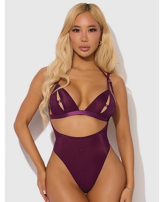 Plus Size Teddy Bodysuit Plus Size Mesh Yasmine Shimmer Mesh Slit Burgundy