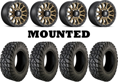 Kit 4 Moose Rigid Tires 28x10-15 on Fuel Vector Bronze D600 Wheels FXT