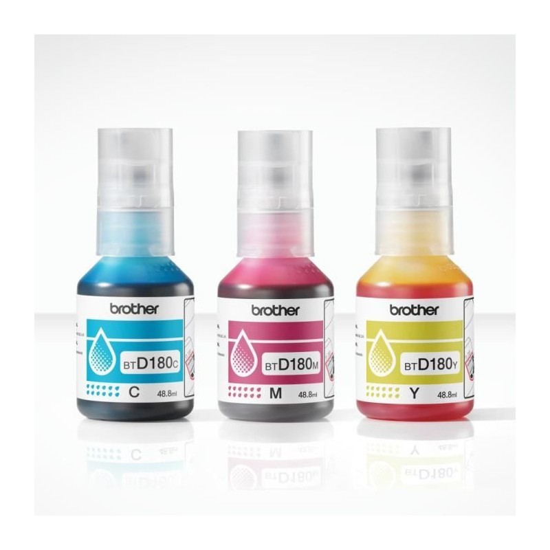 Encre cyan magenta jaune Brother BTD180CLVAL pour 5000 pages d'impression