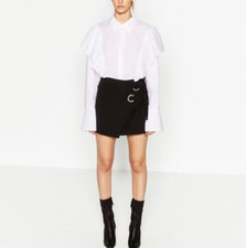 ZARA Women Wrap Short Skirt Size XS Black Grommet Knotted