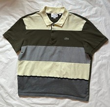 Lacoste Colorblock Striped Polo Shirt Mens XXL Green Beige Short Sleeve