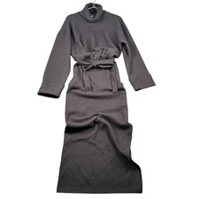 ASOS DESIGN Charcoal Knit Turtleneck Long Sleeve Maxi Dress Belted Size 4 254