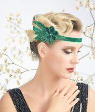 1920s Headband Green Rhinestone Flower Headpiece Flapper Headband Great Gatsby