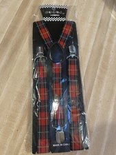 Blue Red Plaid Checker Suspender for Adults Men Women Teens Wedding Formal
