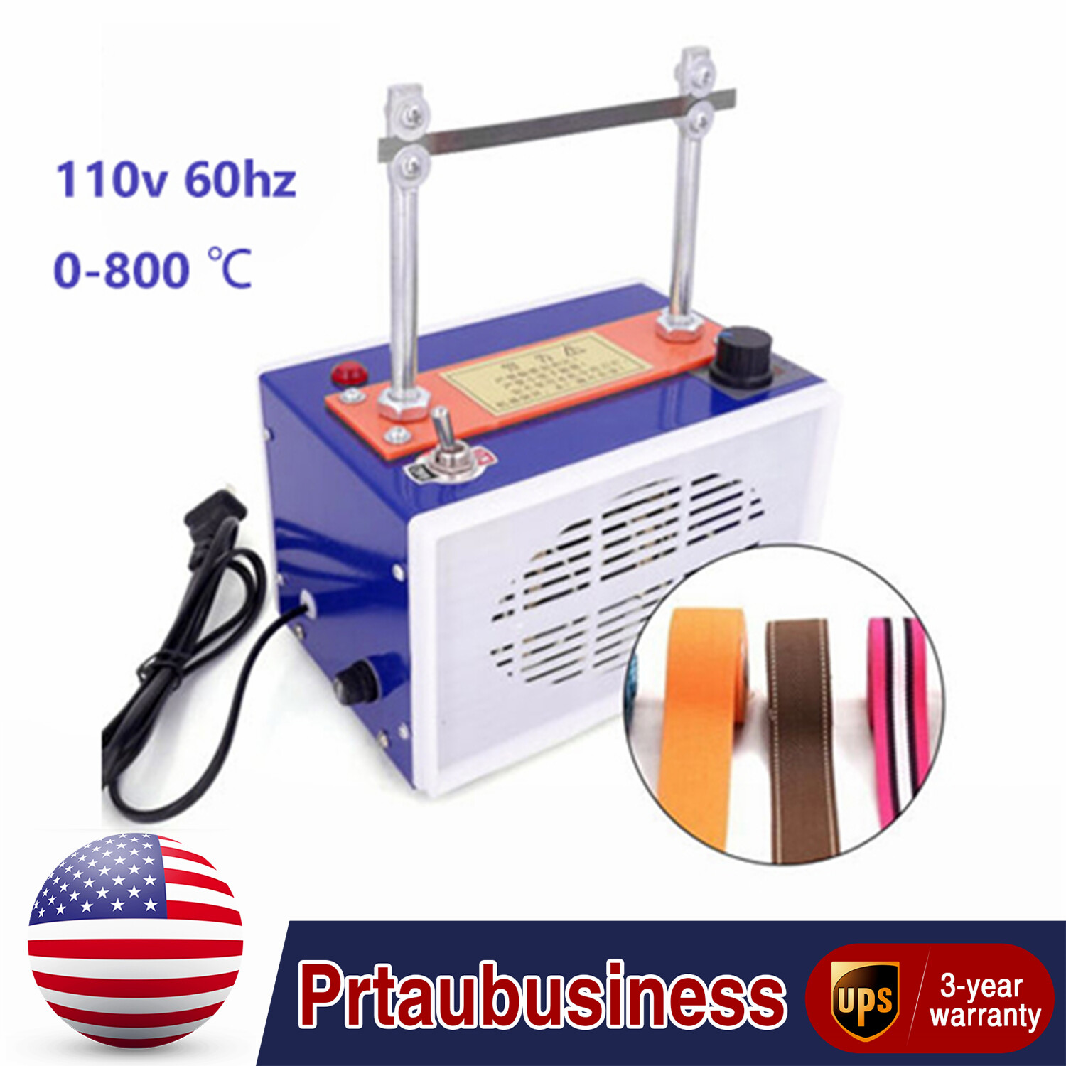 Heavy Duty Electric Rope Cutter Hot Knife Rope Cutting Machine w/3pcs Blade