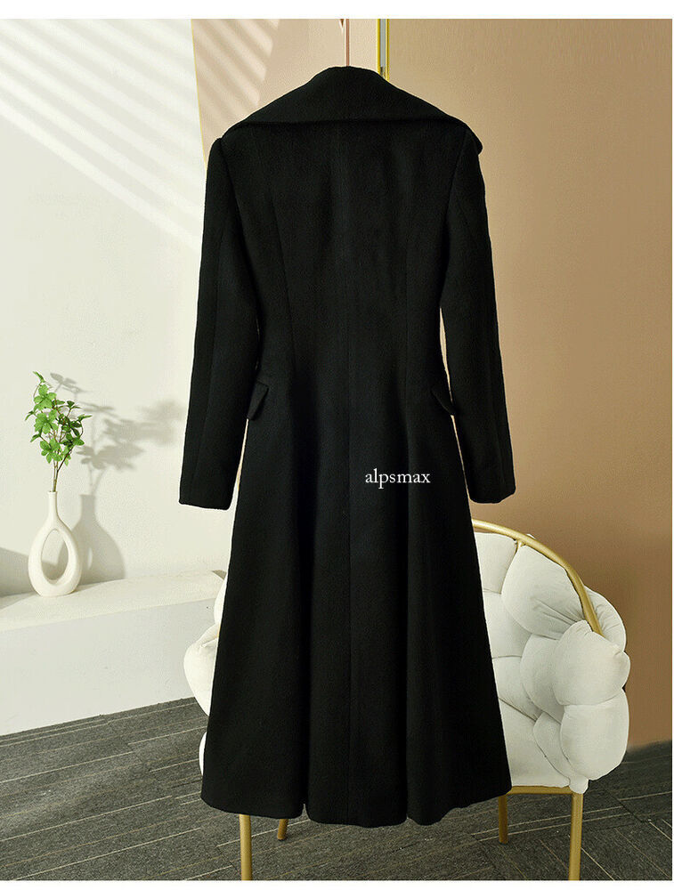 Black Wool Women Long Overcoat Winter Thick Suit Dress Jacket Ladies Trench  Coat | eBay