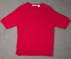 Evelyn And Arthur Sweater Women Cable Knit Red Top Short Sleeve 100% Silk Large