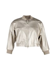 Brunello Cucinelli Cropped Bomber Jacket In Gold Leather Eu44