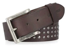 Harley-Davidson Men's Triple Row Studded Genuine Leather Belt - Brown