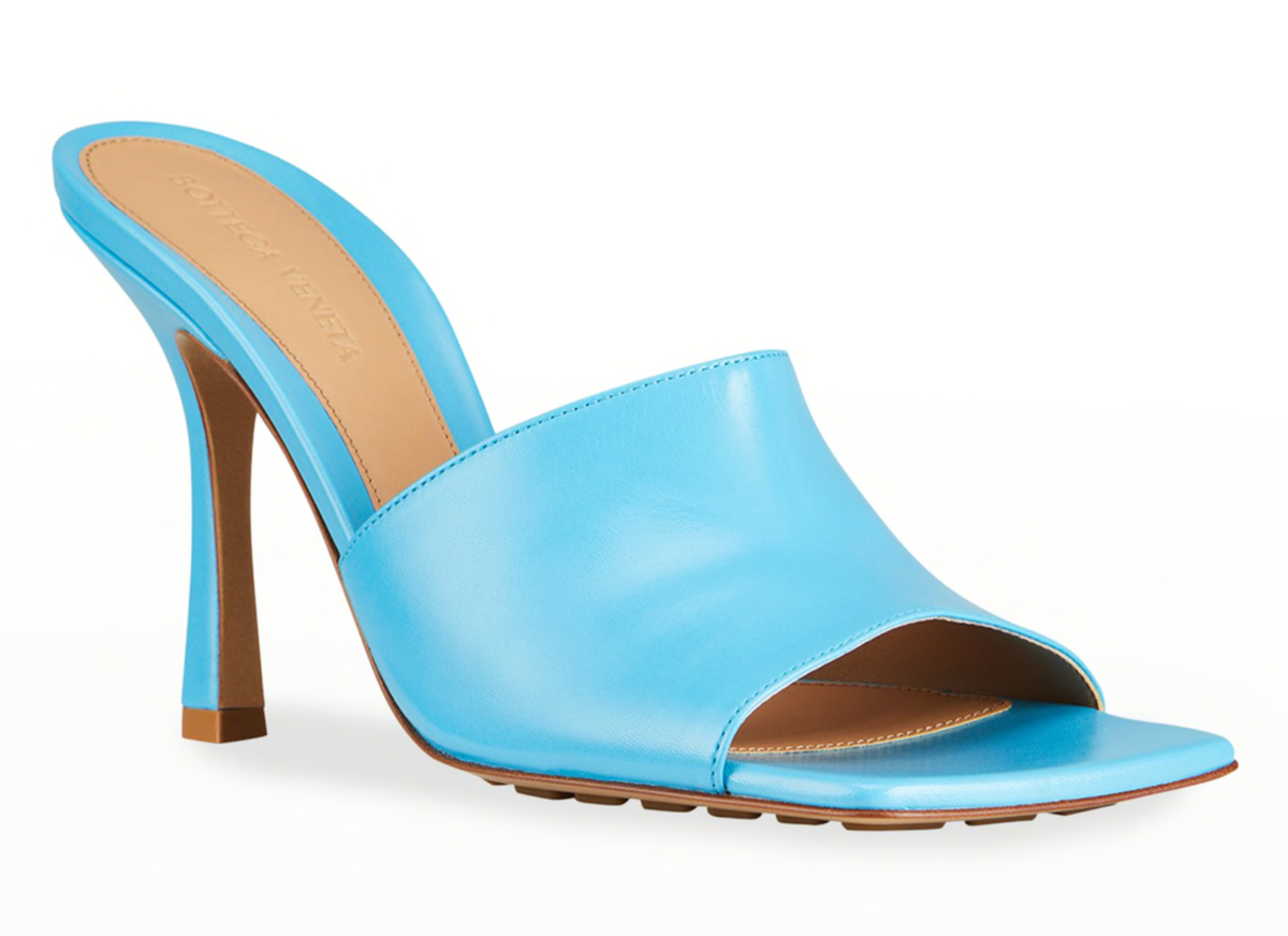 Bottega Veneta Stretch Square Toe Sky Blue Backless Sandal Mule