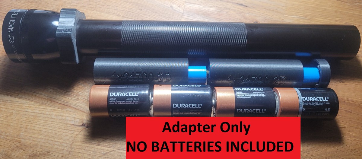 2x 21700 Li-Ion to 4D-Cell Maglite ADAPTER - Flashlight conversion