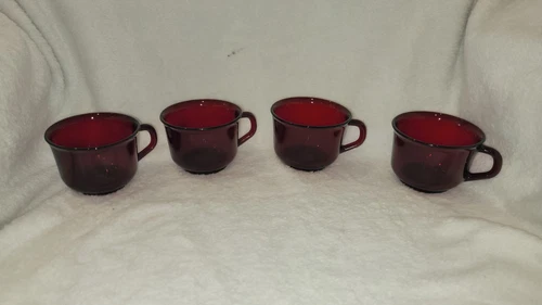 Set Of 4 Vintage Arcoroc France Ruby Red Glass Cup 1970s Coffee Mug Punch 