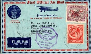 1931 Papua Port Moresby FFC First Fligh Cover Air mail to England Monmouthshire