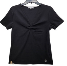 Calvin Klein Womens Twist Front V-Neck T-S Black Small  M061
