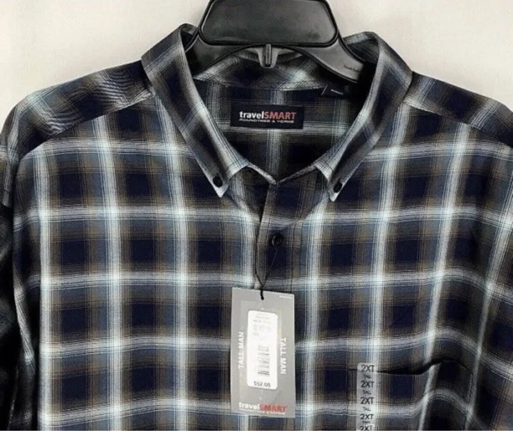 Camisa de Vestir Roundtree Yorke Viaje Inteligente Hombres 2XB Hombre Grande Fácil Cuidado Azul Nueva Foto 2 de 4