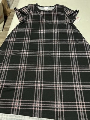 Lularoe S Carly Swing dress Small Black Pink Plaid HTF  #489